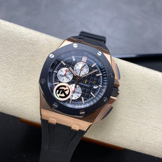 Royal Oak Offshore 44mm RG TKF Best Edition Black/Silver Dial Ceramic Bezel on Black Rubber Strap A3126