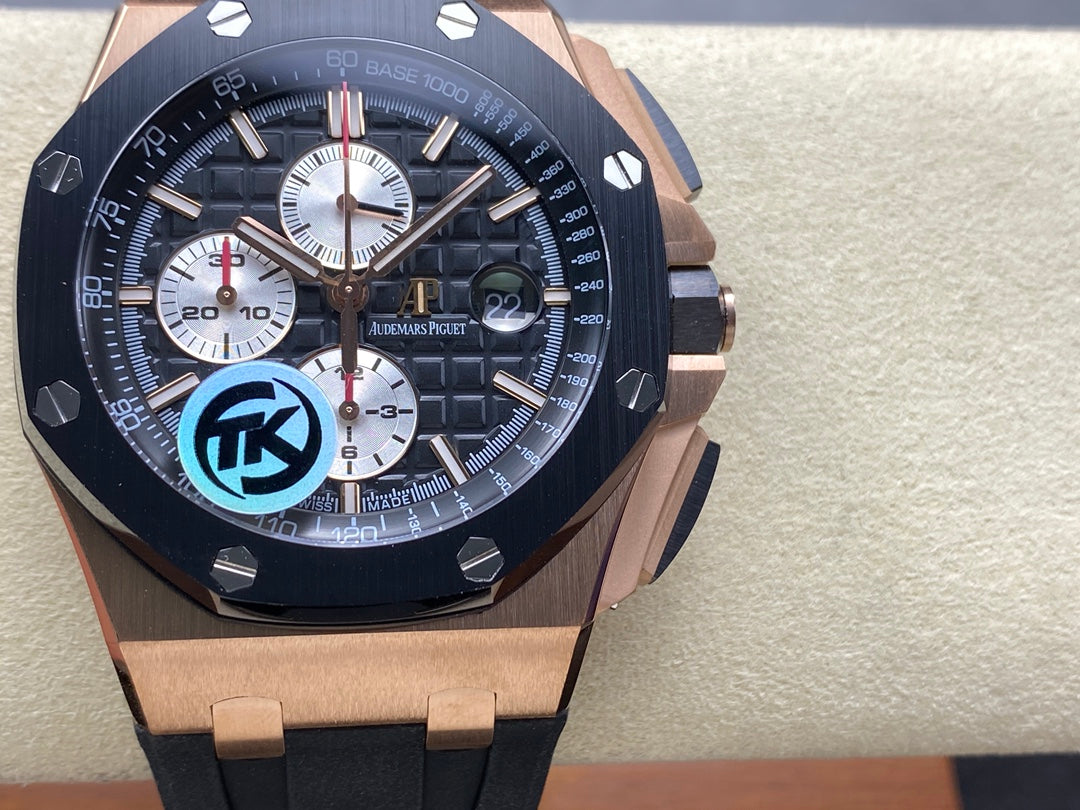 Royal Oak Offshore 44mm RG TKF Best Edition Black/Silver Dial Ceramic Bezel on Black Rubber Strap A3126