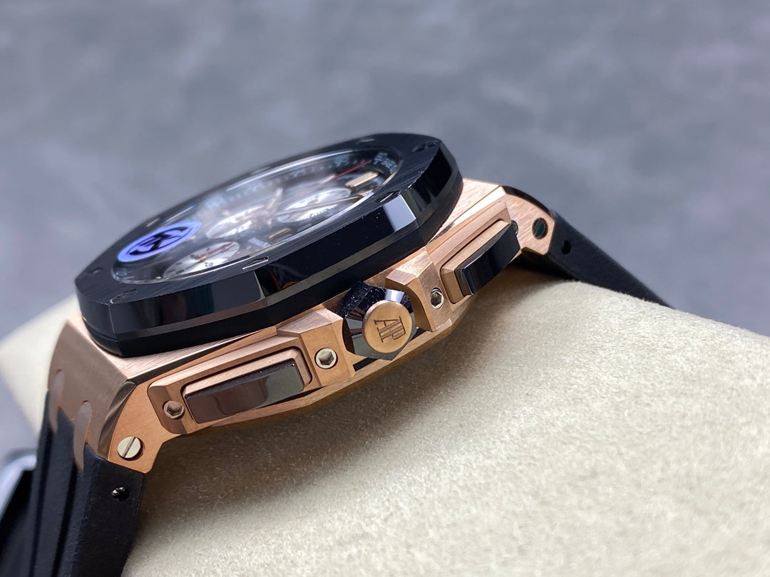 Royal Oak Offshore 44mm RG TKF Best Edition Black/Silver Dial Ceramic Bezel on Black Rubber Strap A3126