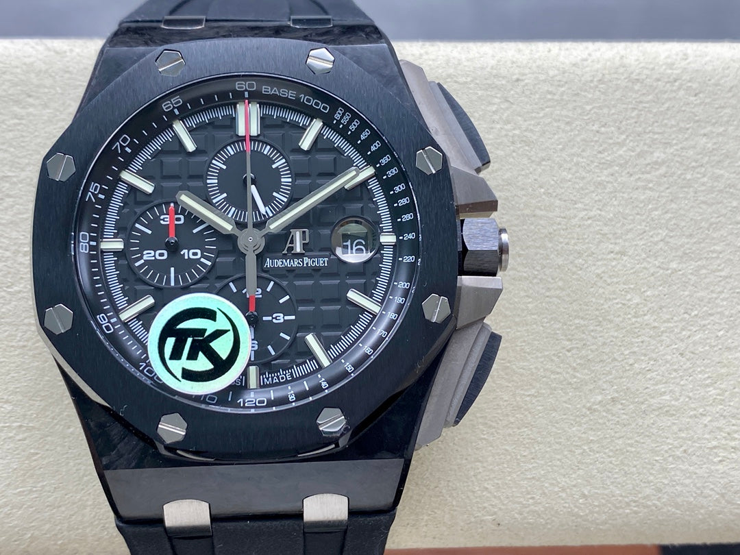 Royal Oak Offshore 44mm Forged Carbon TKF Best Edition Black Dial on Black Rubber Strap A3126