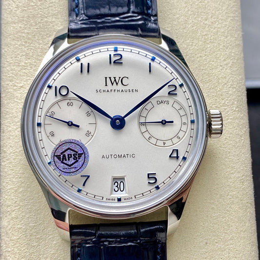 Portugieser Automatic 42mm SS APSF 1:1 Best Edition White Dial Blue Marker on Blue Leather Strap A52010