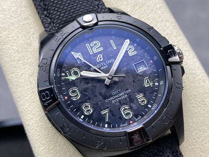 Avenger Chronometer 42mm GMT DLC BLSF 1:1 Best Version Black Dial On Black Nylon Strap A2836