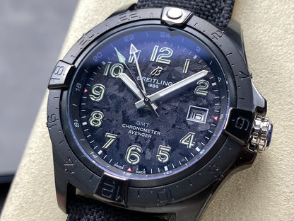 Avenger Chronometer 42mm GMT DLC BLSF 1:1 Best Version Black Dial On Black Nylon Strap A2836