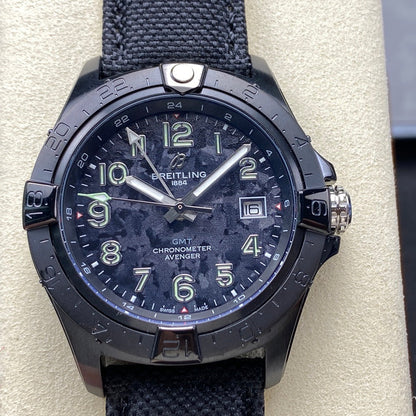 Avenger Chronometer 42mm GMT DLC BLSF 1:1 Best Version Black Dial On Black Nylon Strap A2836