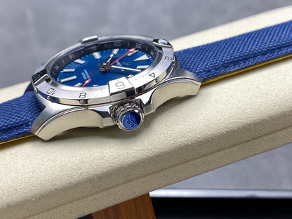 Avenger Chronometer 42mm GMT SS BLSF 1:1 Best Version Blue Dial On Blue Nylon Strap A2836