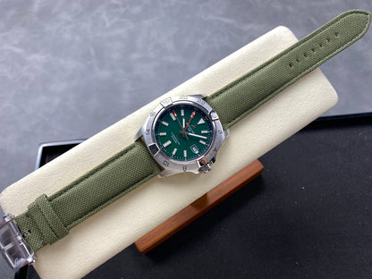 Avenger Chronometer 42mm GMT SS BLSF 1:1 Best Version Green Dial On Green Nylon Strap A2836
