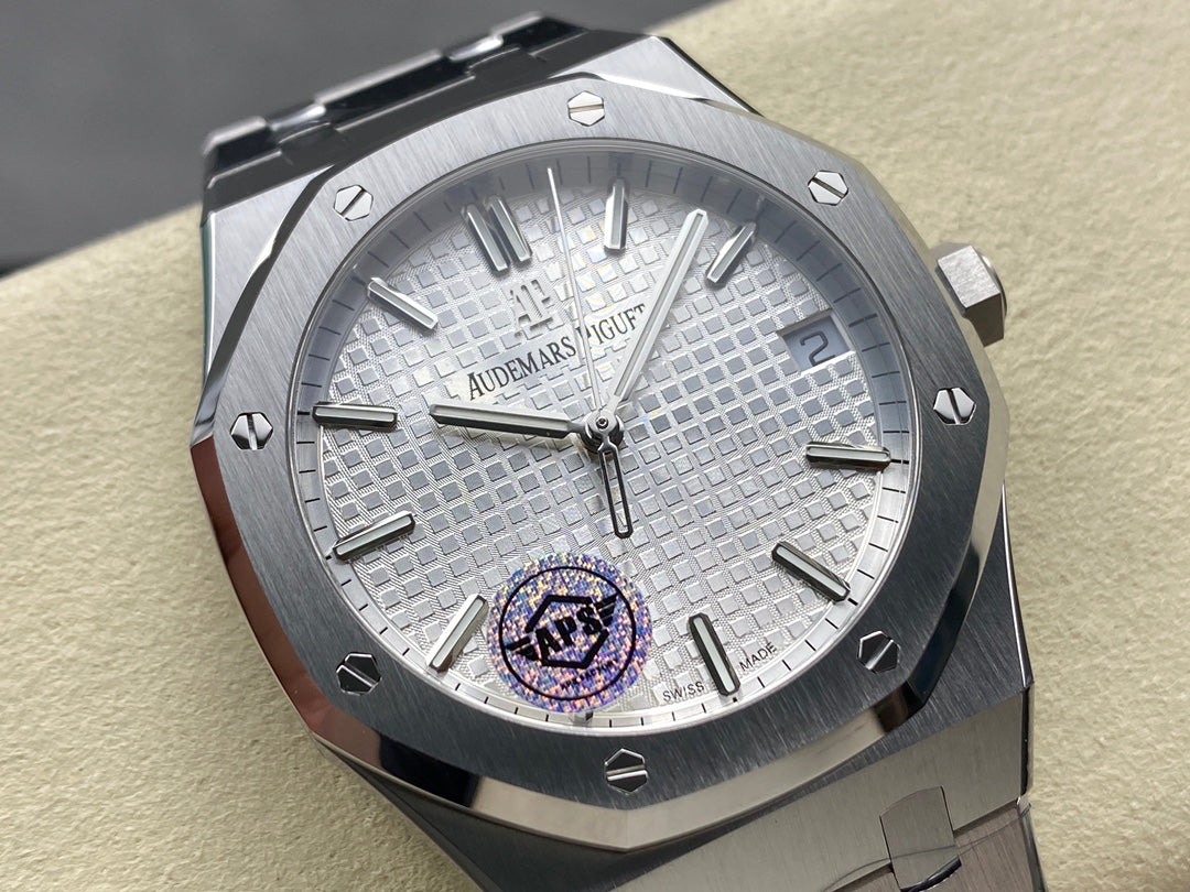 Royal Oak 15500 SS APSF 1:1 Best Edition White Dial on SS Bracelet SA4302 Super Clone V2 (SW Dial)
