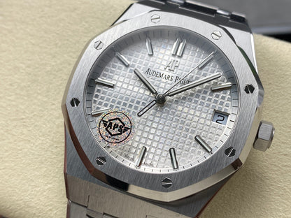 Royal Oak 15500 SS APSF 1:1 Best Edition White Dial on SS Bracelet SA4302 Super Clone V2 (SW Dial)