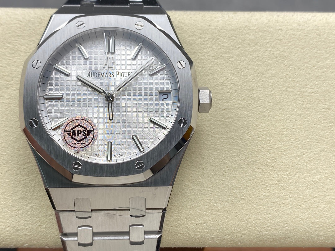 Royal Oak 15500 SS APSF 1:1 Best Edition White Dial on SS Bracelet SA4302 Super Clone V2 (SW Dial)