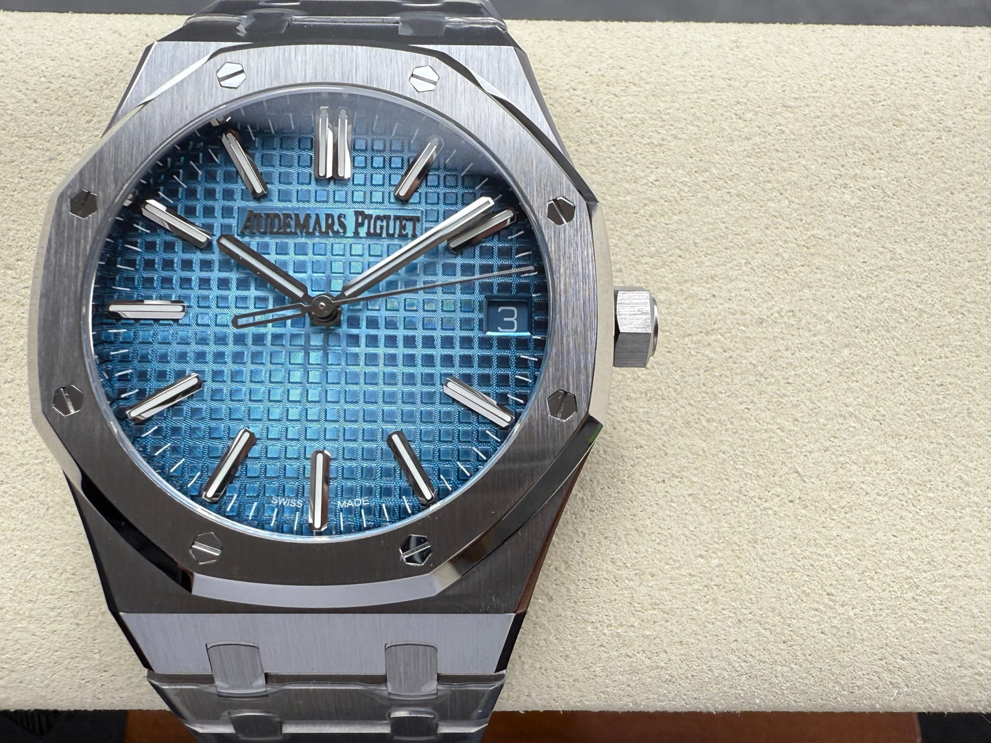 Royal Oak 41mm 15510BC SS ZF 1:1 Best Edition Ice Blue Textured Dial on SS Bracelet SA4302 Super Clone V3