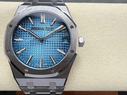 Royal Oak 41mm 15510BC SS ZF 1:1 Best Edition Ice Blue Textured Dial on SS Bracelet SA4302 Super Clone V3