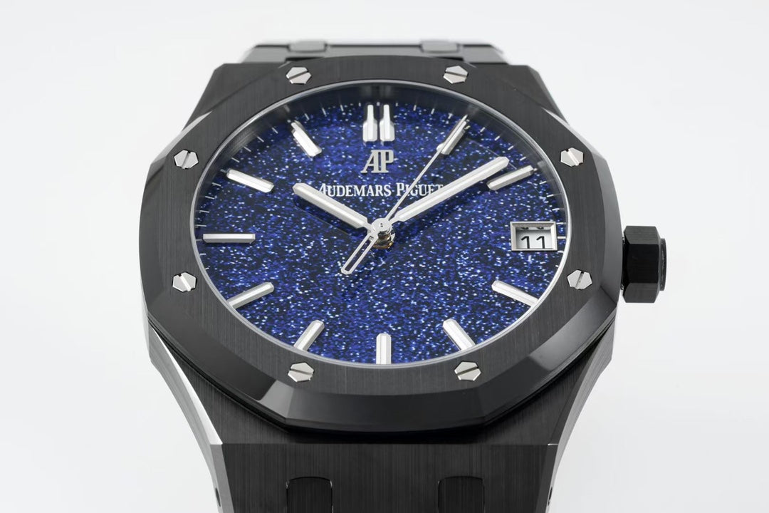 Royal Oak 15500 Black Ceramic APSF 1:1 Best Edition Blue Stars Dial on Black Ceramic Bracelet SA4302 Super Clone
