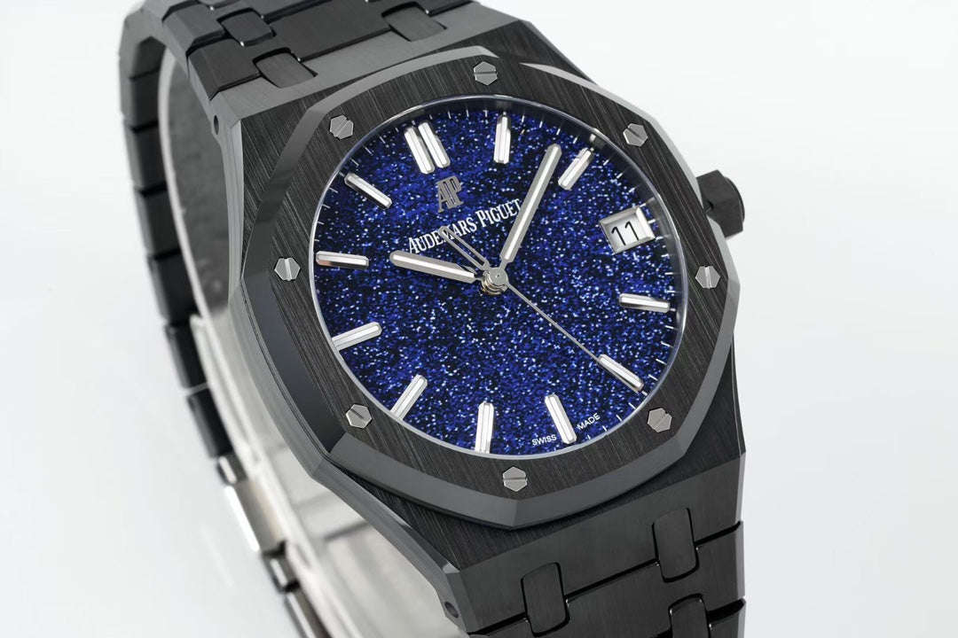 Royal Oak 15500 Black Ceramic APSF 1:1 Best Edition Blue Stars Dial on Black Ceramic Bracelet SA4302 Super Clone