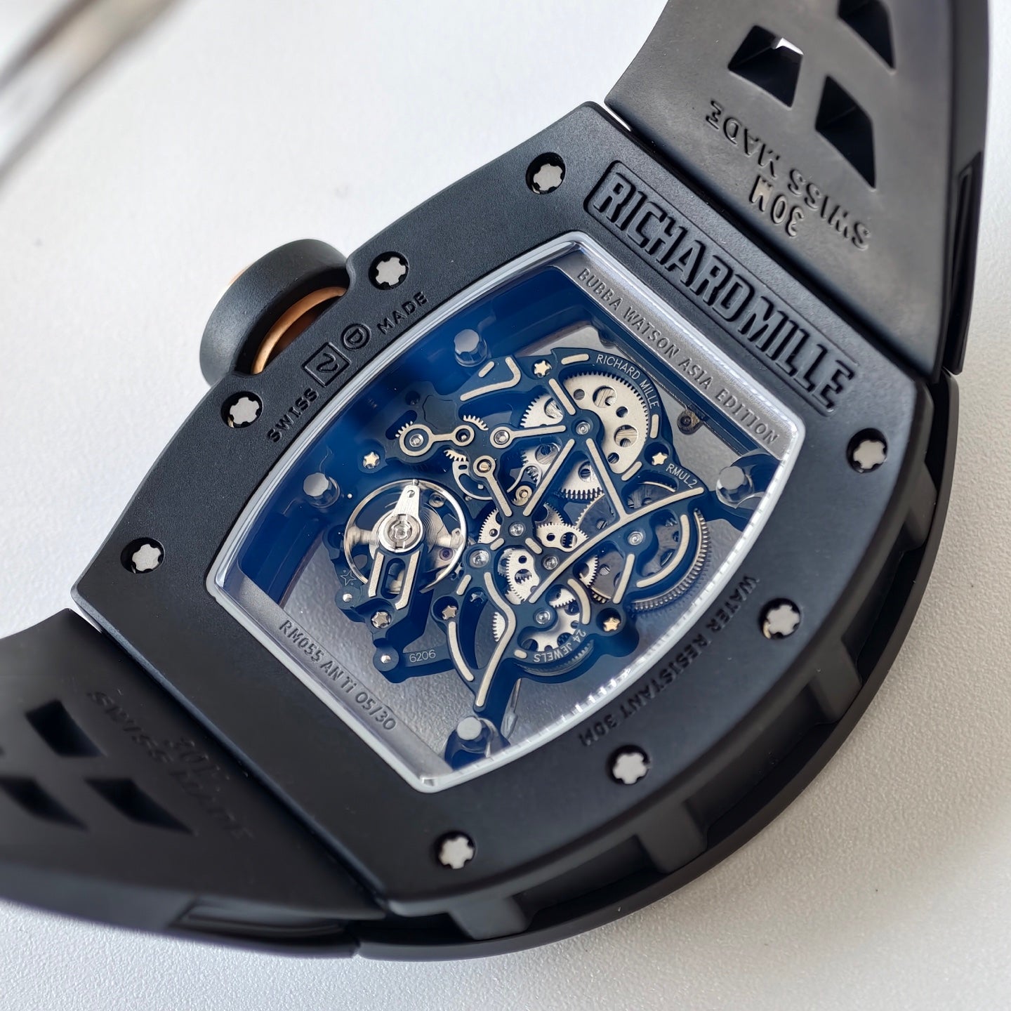 RM055 Black Case Gold Inner Bezel Umi Office 1:1 Best Edition Skeleton Dial Black Rubber Strap RMUL2 Super Clone (Free Sprung)