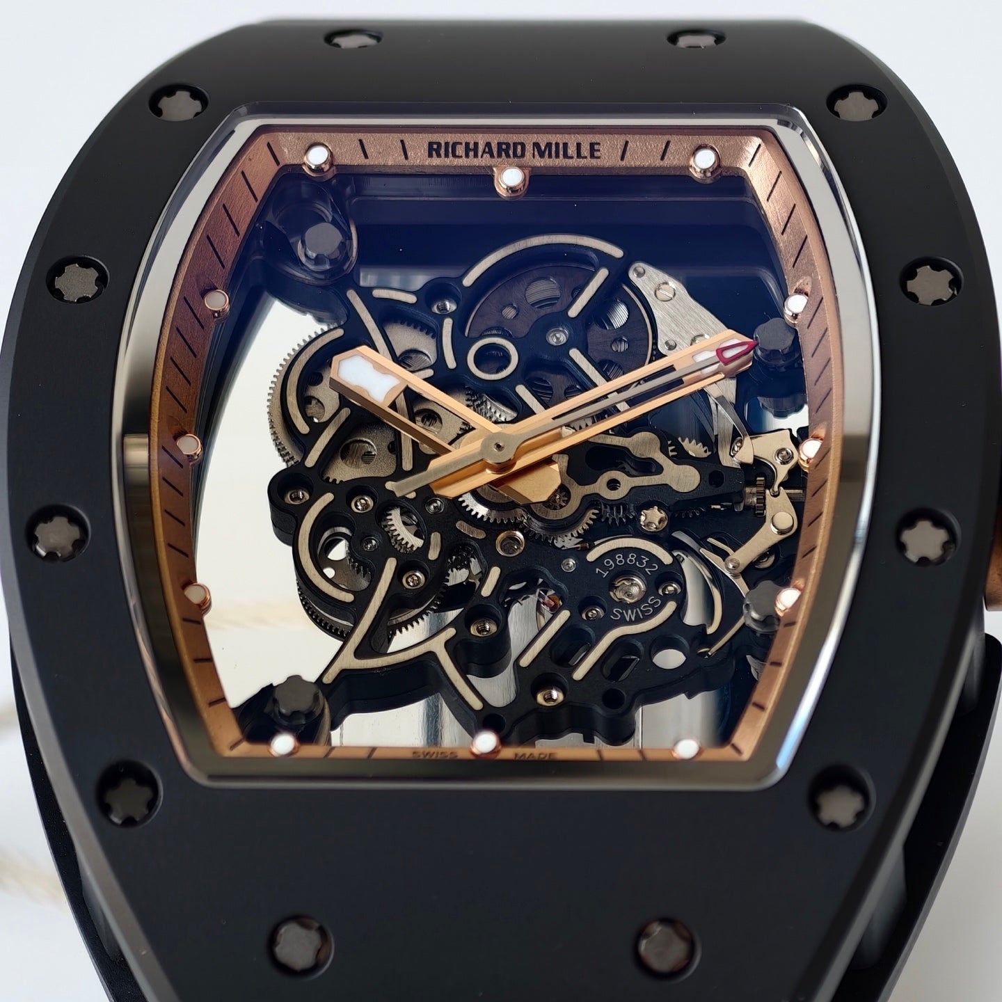 RM055 Black Case Gold Inner Bezel Umi Office 1:1 Best Edition Skeleton Dial Black Rubber Strap RMUL2 Super Clone (Free Sprung)