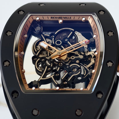 RM055 Black Case Gold Inner Bezel Umi Office 1:1 Best Edition Skeleton Dial Black Rubber Strap RMUL2 Super Clone (Free Sprung)