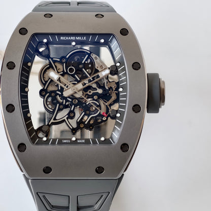 RM055 Gray Ceramic Umi Office 1:1 Best Edition Skeleton Dial Black Rubber Strap RMUL2 Super Clone (Free Sprung)