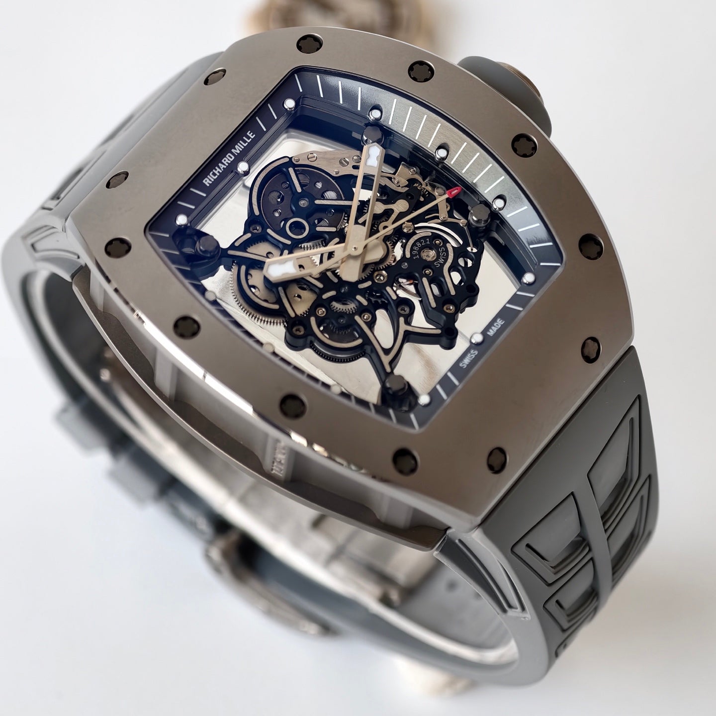 RM055 Gray Ceramic Umi Office 1:1 Best Edition Skeleton Dial Black Rubber Strap RMUL2 Super Clone (Free Sprung)