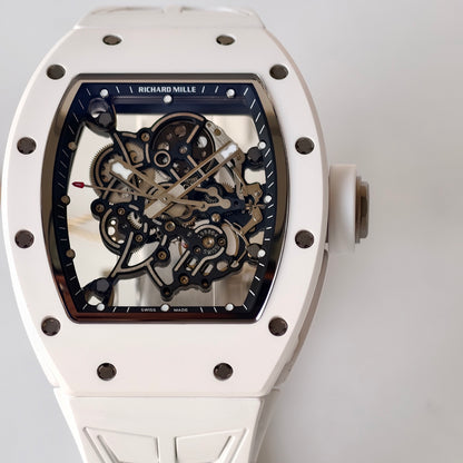 RM055 White Ceramic Umi Office 1:1 Best Edition Skeleton Dial White Rubber Strap RMUL2 Super Clone (Free Sprung)