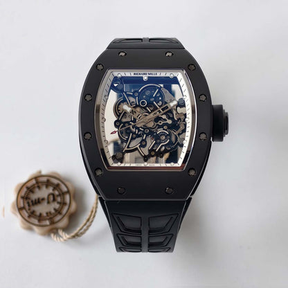 RM055 Black Case White Inner Bezel Umi Office 1:1 Best Edition Skeleton Dial Black Rubber Strap RMUL2 Super Clone (Free Sprung)
