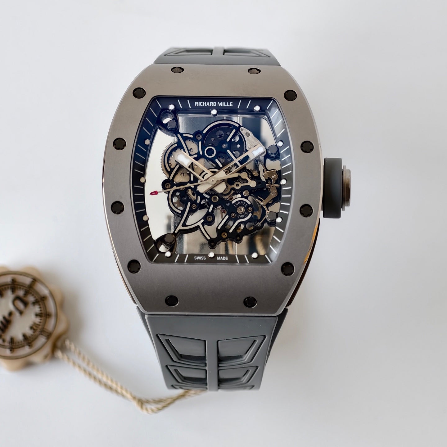 RM055 Gray Ceramic Umi Office 1:1 Best Edition Skeleton Dial Black Rubber Strap RMUL2 Super Clone (Free Sprung)