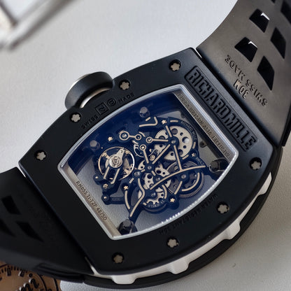 RM055 White Case White Inner Bezel Umi Office 1:1 Best Edition Skeleton Dial Black Rubber Strap RMUL2 Super Clone (Free Sprung)