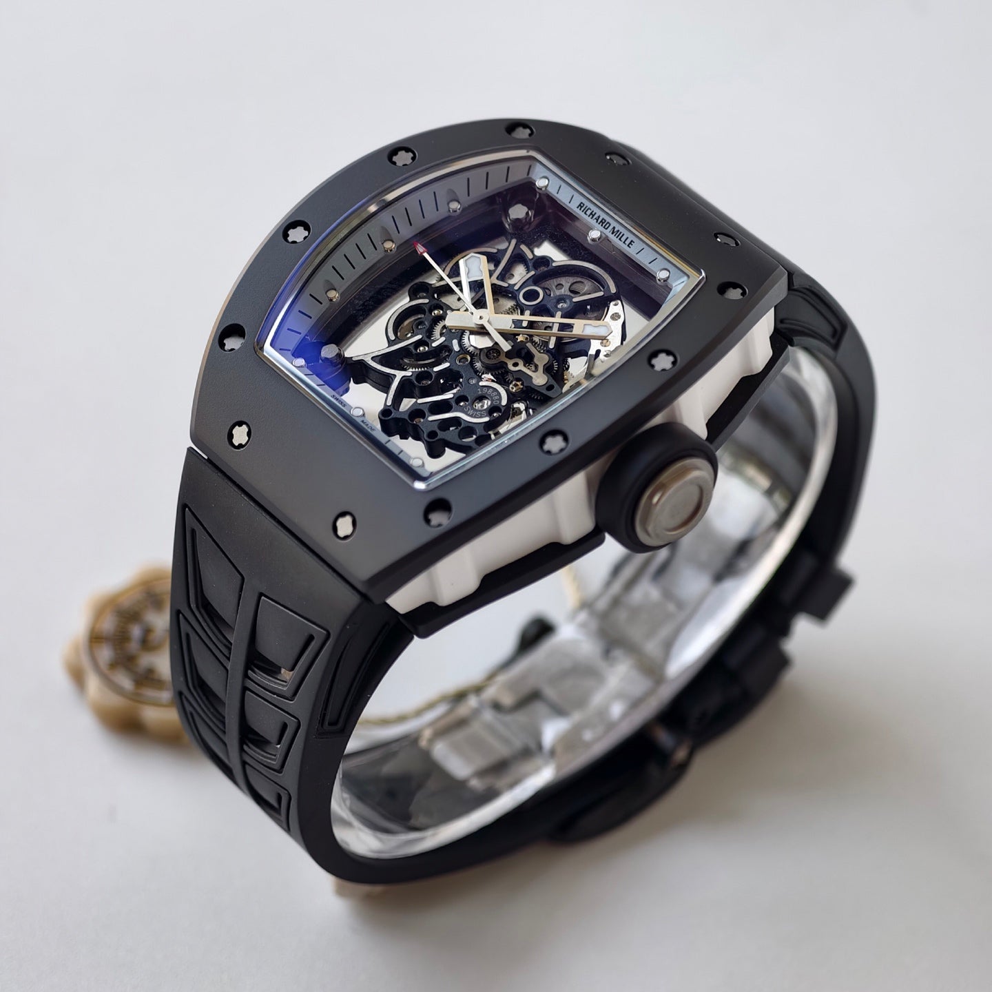 RM055 White Case White Inner Bezel Umi Office 1:1 Best Edition Skeleton Dial Black Rubber Strap RMUL2 Super Clone (Free Sprung)