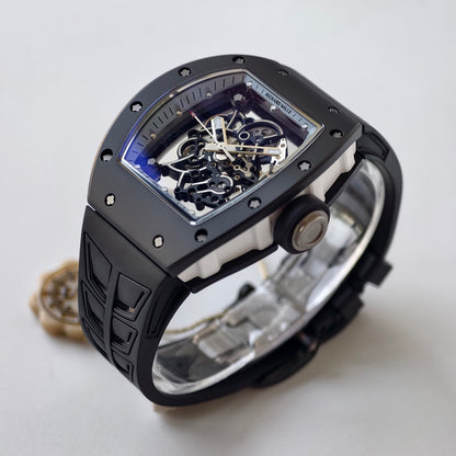 RM055 White Case White Inner Bezel Umi Office 1:1 Best Edition Skeleton Dial Black Rubber Strap RMUL2 Super Clone (Free Sprung)