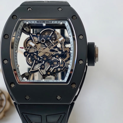 RM055 White Case White Inner Bezel Umi Office 1:1 Best Edition Skeleton Dial Black Rubber Strap RMUL2 Super Clone (Free Sprung)