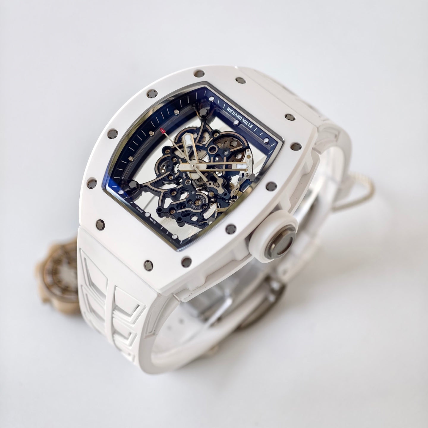 RM055 White Ceramic Umi Office 1:1 Best Edition Skeleton Dial White Rubber Strap RMUL2 Super Clone (Free Sprung)