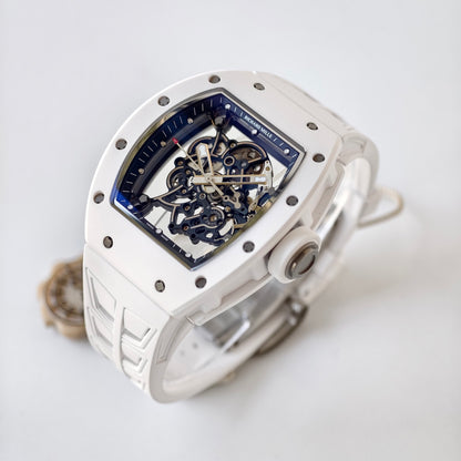 RM055 White Ceramic Umi Office 1:1 Best Edition Skeleton Dial White Rubber Strap RMUL2 Super Clone (Free Sprung)