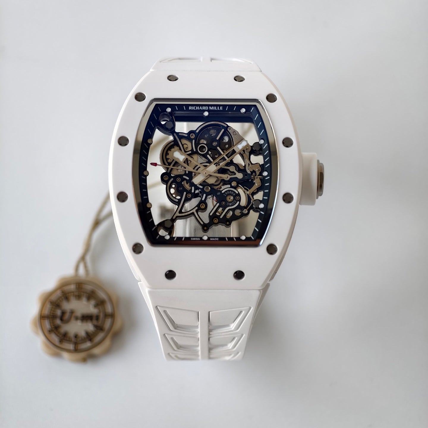 RM055 White Ceramic Umi Office 1:1 Best Edition Skeleton Dial White Rubber Strap RMUL2 Super Clone (Free Sprung)