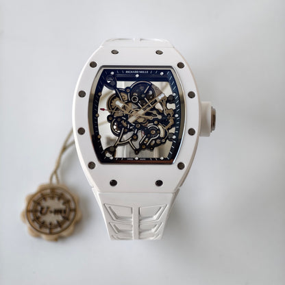 RM055 White Ceramic Umi Office 1:1 Best Edition Skeleton Dial White Rubber Strap RMUL2 Super Clone (Free Sprung)