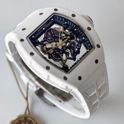 RM055 White Ceramic Umi Office 1:1 Best Edition Skeleton Dial White Rubber Strap RMUL2 Super Clone (Free Sprung)