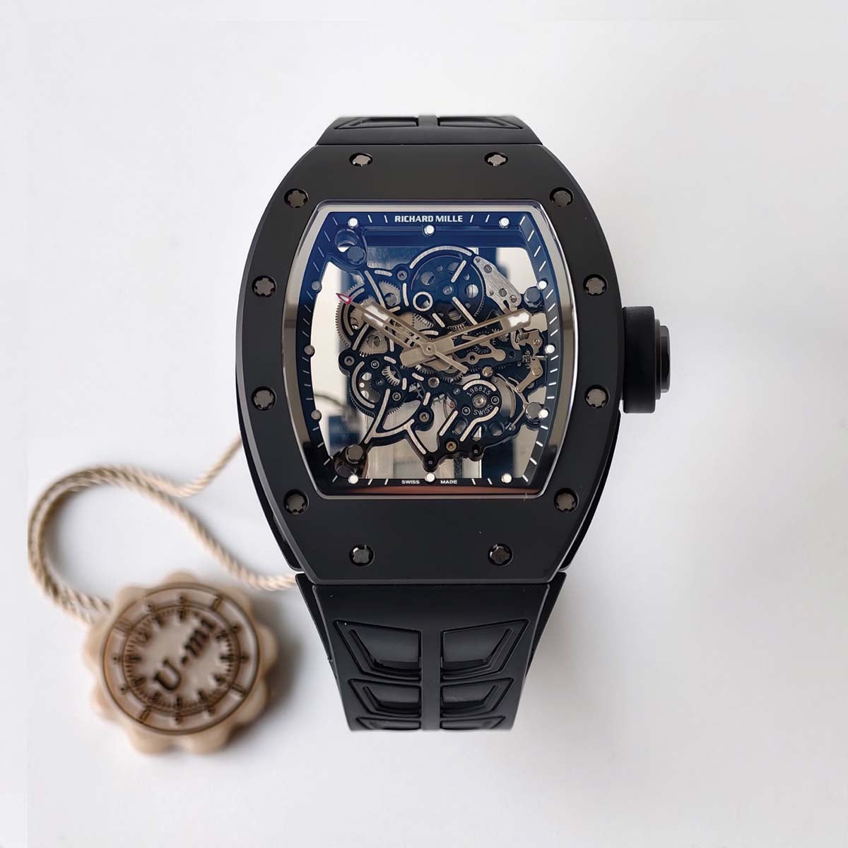 RM055 Black Case Black Inner Bezel Umi Office 1:1 Best Edition Skeleton Dial Black Rubber Strap RMUL2 Super Clone (Free Sprung)