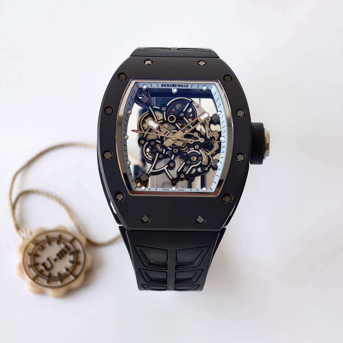 RM055 White Case White Inner Bezel Umi Office 1:1 Best Edition Skeleton Dial Black Rubber Strap RMUL2 Super Clone (Free Sprung)