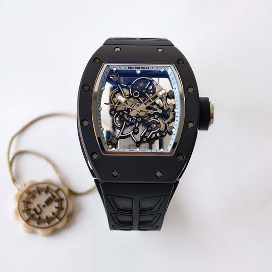 RM055 White Case White Inner Bezel Umi Office 1:1 Best Edition Skeleton Dial Black Rubber Strap RMUL2 Super Clone (Free Sprung)
