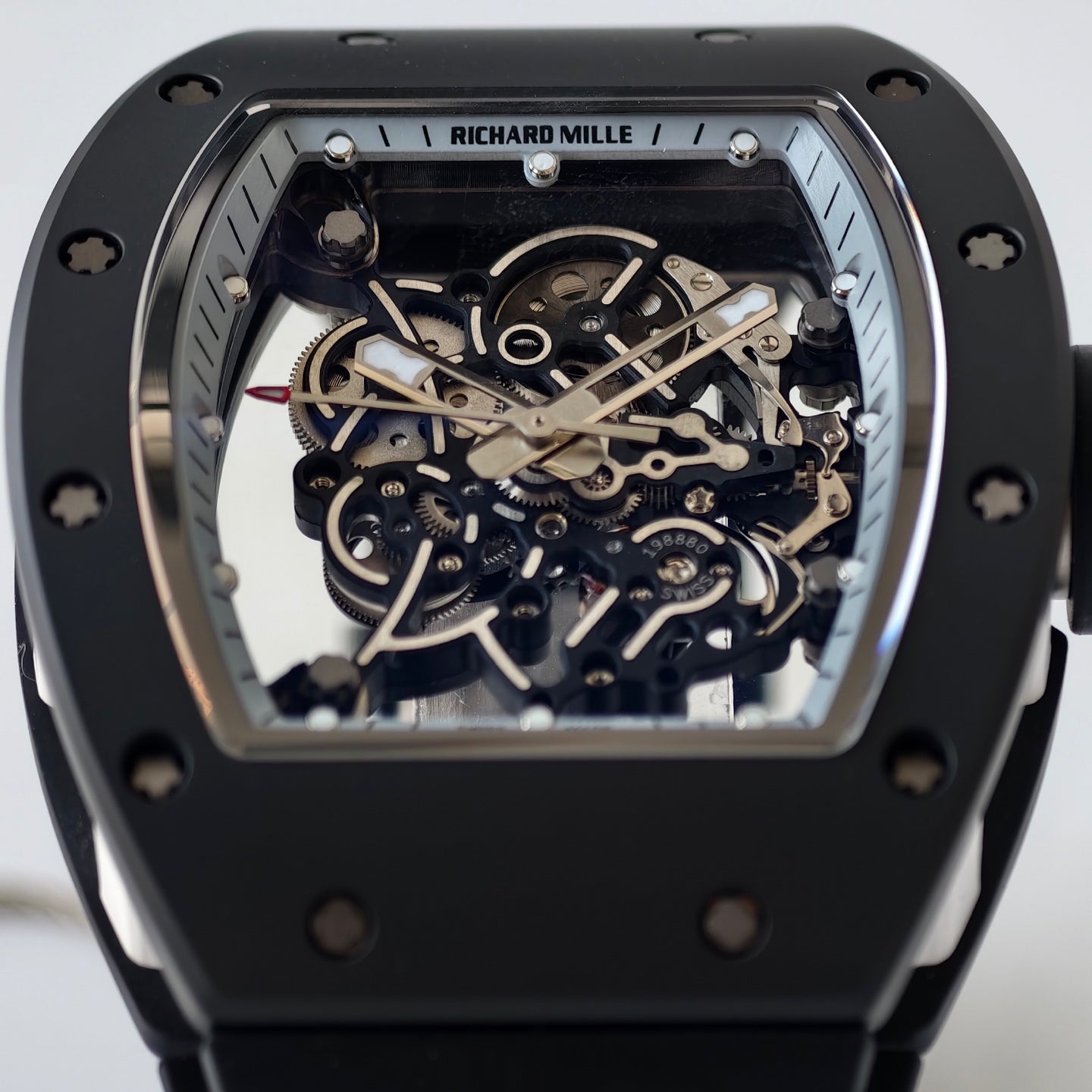 RM055 White Case White Inner Bezel Umi Office 1:1 Best Edition Skeleton Dial Black Rubber Strap RMUL2 Super Clone (Free Sprung)