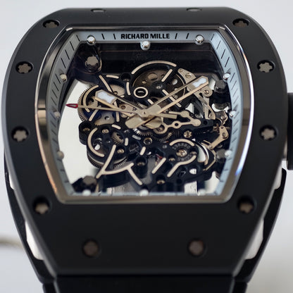 RM055 White Case White Inner Bezel Umi Office 1:1 Best Edition Skeleton Dial Black Rubber Strap RMUL2 Super Clone (Free Sprung)