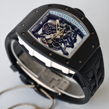 RM055 White Case White Inner Bezel Umi Office 1:1 Best Edition Skeleton Dial Black Rubber Strap RMUL2 Super Clone (Free Sprung)