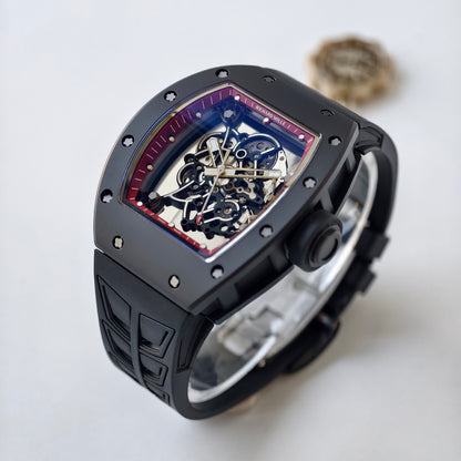 RM055 Black Case Red Inner Bezel Umi Office 1:1 Best Edition Skeleton Dial Black Rubber Strap RMUL2 Super Clone (Free Sprung)