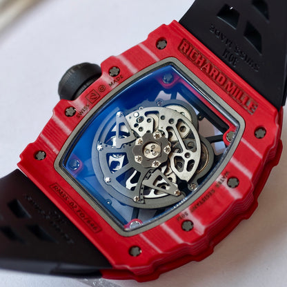 RM035-02 Red NTPT Umi Office 1:1 Best Edition Skeleton Dial On Black Rubber Strap RMAL1 Super Clone V2 (Free Sprung)