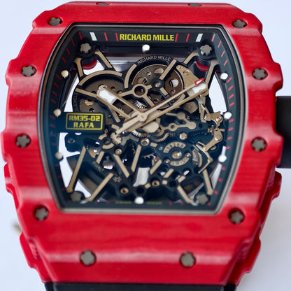 RM035-02 Red NTPT Umi Office 1:1 Best Edition Skeleton Dial On Black Rubber Strap RMAL1 Super Clone V2 (Free Sprung)