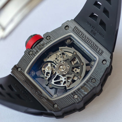 RM035-02 Black NTPT Red Crown Umi Office 1:1 Best Edition Skeleton Dial On Black Rubber Strap RMAL1 Super Clone V2 (Free Sprung)