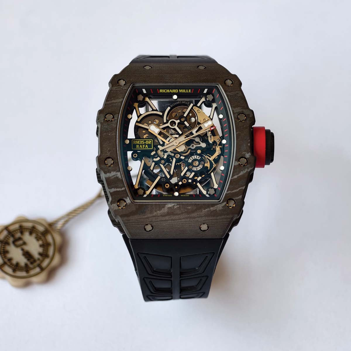 RM035-02 Black NTPT Red Crown Umi Office 1:1 Best Edition Skeleton Dial On Black Rubber Strap RMAL1 Super Clone V2 (Free Sprung)