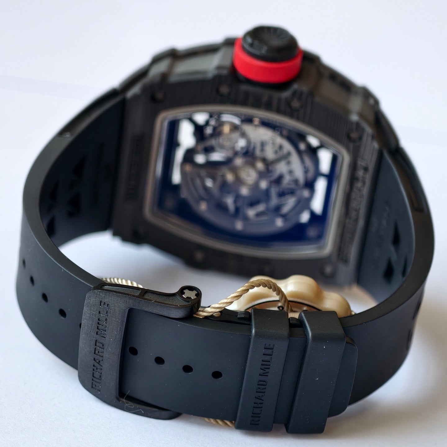 RM035-02 Black NTPT Red Crown Umi Office 1:1 Best Edition Skeleton Dial On Black Rubber Strap RMAL1 Super Clone V2 (Free Sprung)