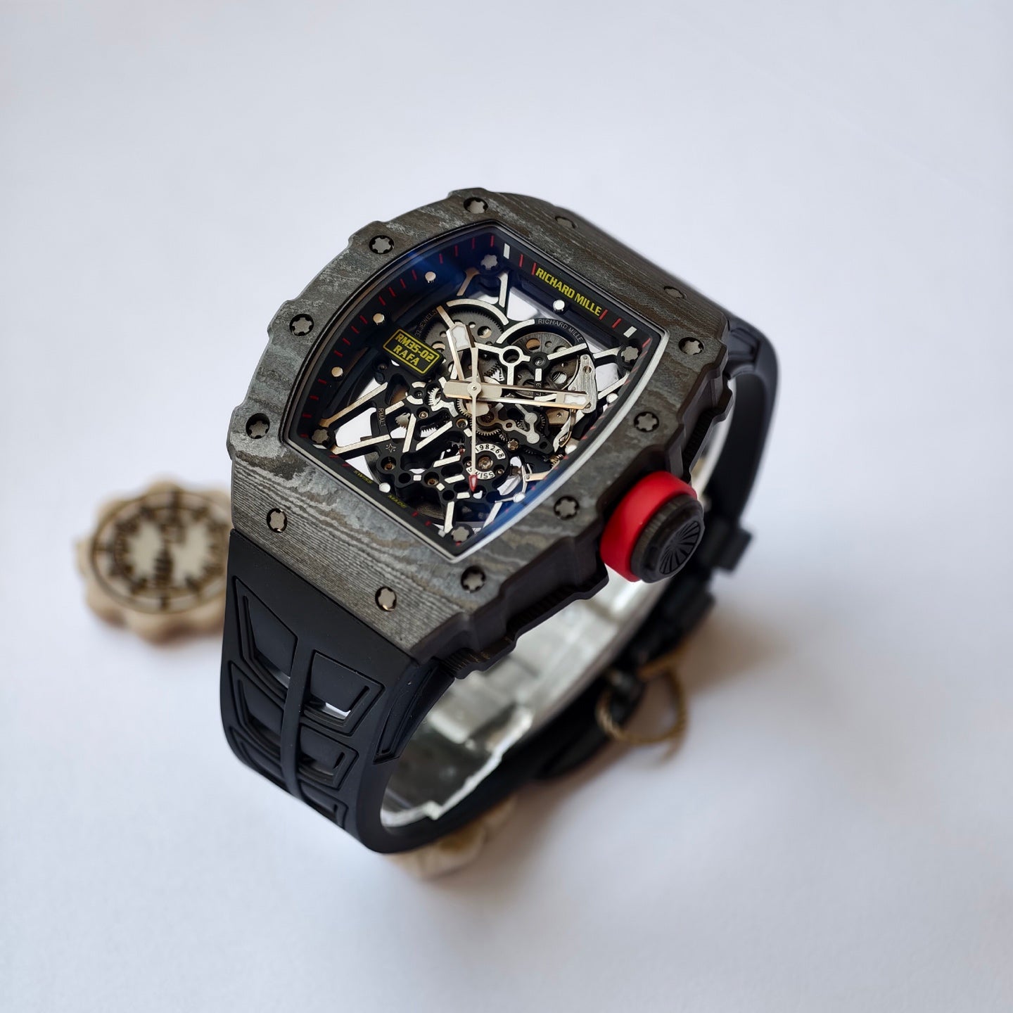 RM035-02 Black NTPT Red Crown Umi Office 1:1 Best Edition Skeleton Dial On Black Rubber Strap RMAL1 Super Clone V2 (Free Sprung)
