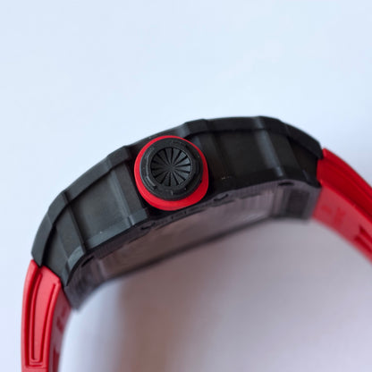 RM035-02 Black NTPT Umi Office 1:1 Best Edition Skeleton Dial On Red Rubber Strap RMAL1 Super Clone V2 (Free Sprung)