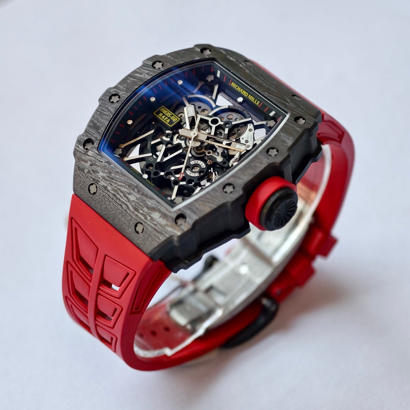 RM035-02 Black NTPT Umi Office 1:1 Best Edition Skeleton Dial On Red Rubber Strap RMAL1 Super Clone V2 (Free Sprung)