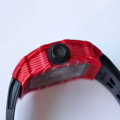 RM035-02 Red NTPT Umi Office 1:1 Best Edition Skeleton Dial On Black Rubber Strap RMAL1 Super Clone V2 (Free Sprung)